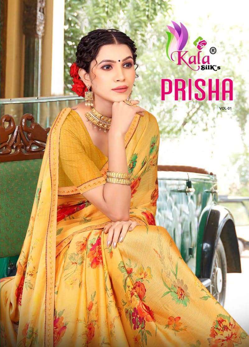 kala silk prisha series 1001-1006 moss chiffon saree 