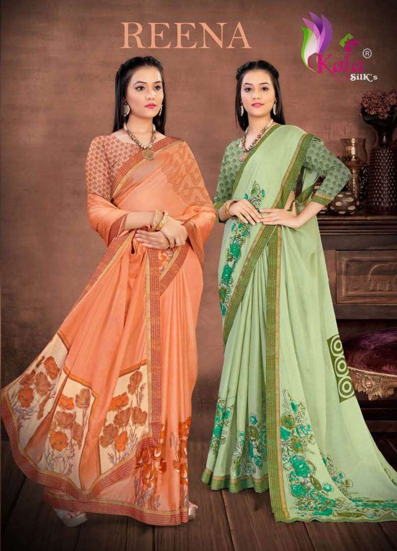 kala silk reena series 1001-1008 moss chiffon saree