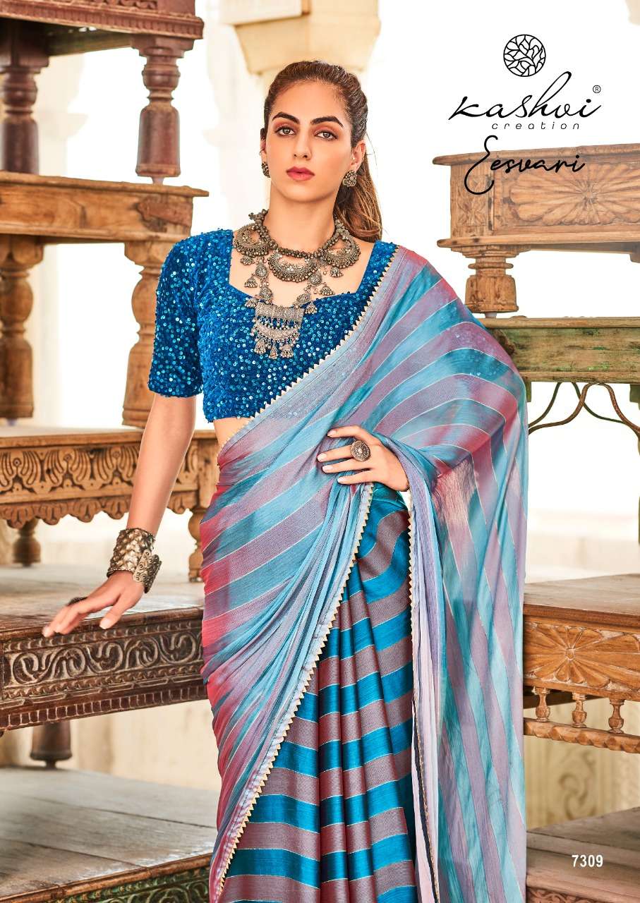 kashvi creation eesvari series 7301-7310 Rainbow Satin Patta saree