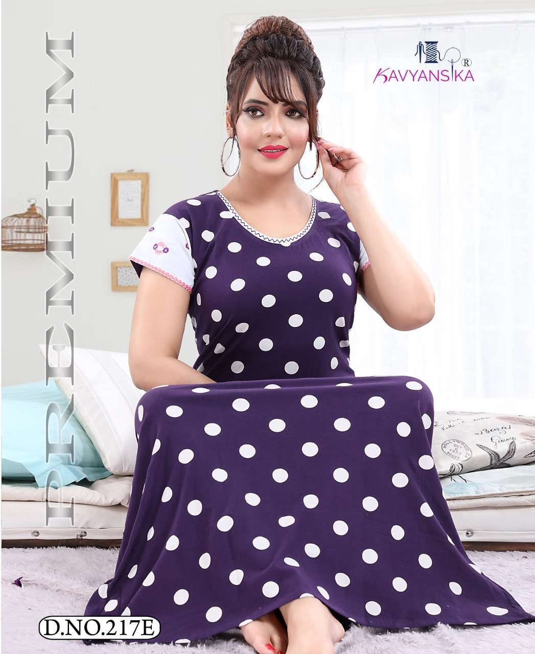 kavyansika embroidery printed nighty 217 Embroidery Cotton Hosiery Women Long Nighty
