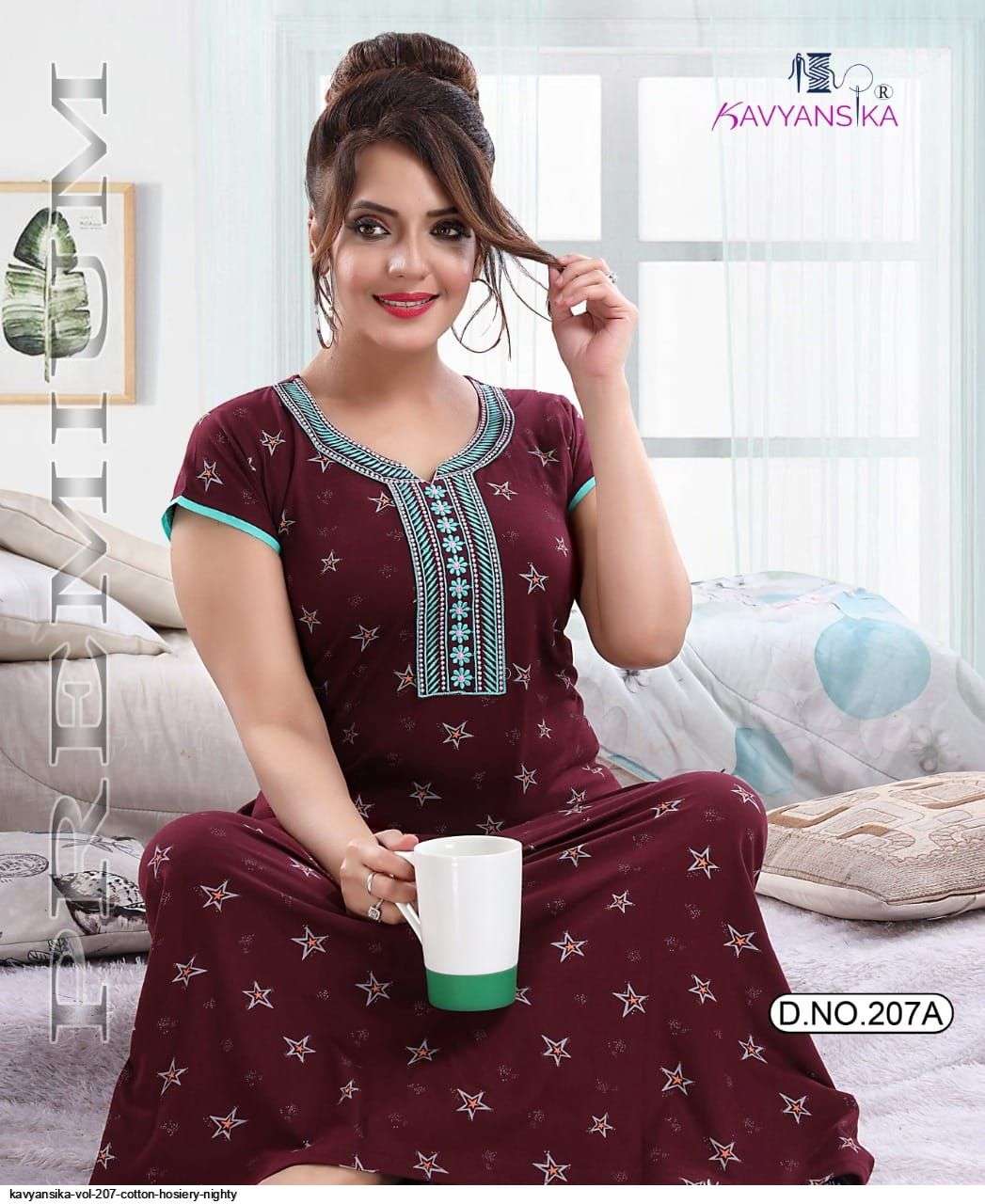 kavyansika nighty 207 cotton hosiery printed work women night gown