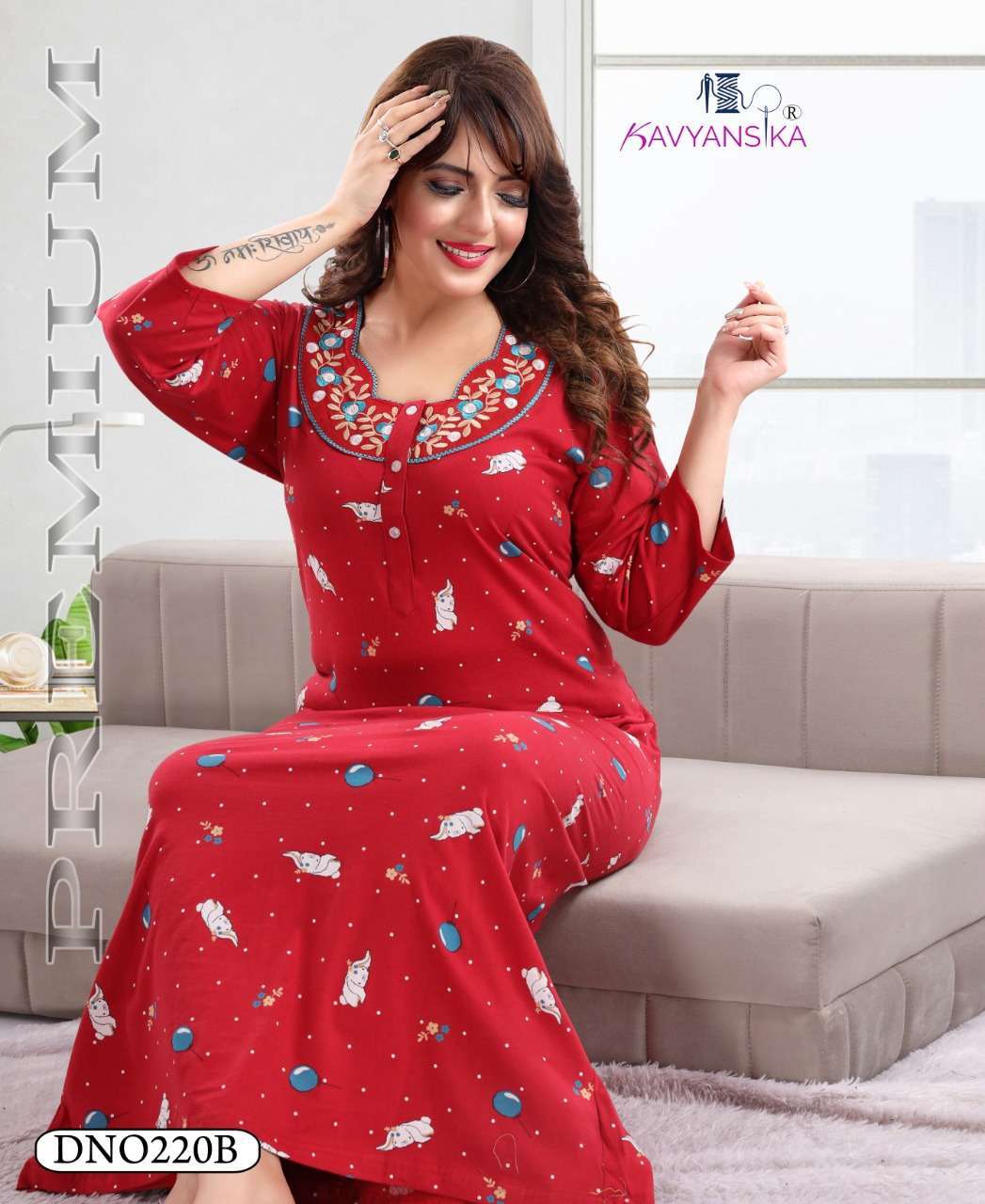 kavyansika vol 220 Embroidery Cotton Hosiery Women Long Full slevees Nighty