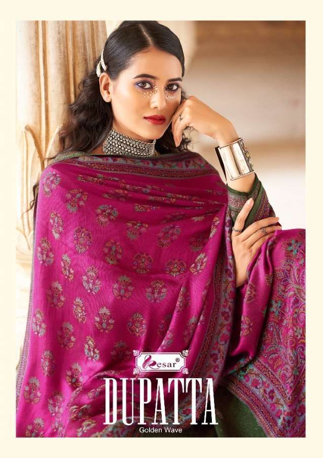 kesar dupatta golden wave series 115001-115006 pure pashmina suit 