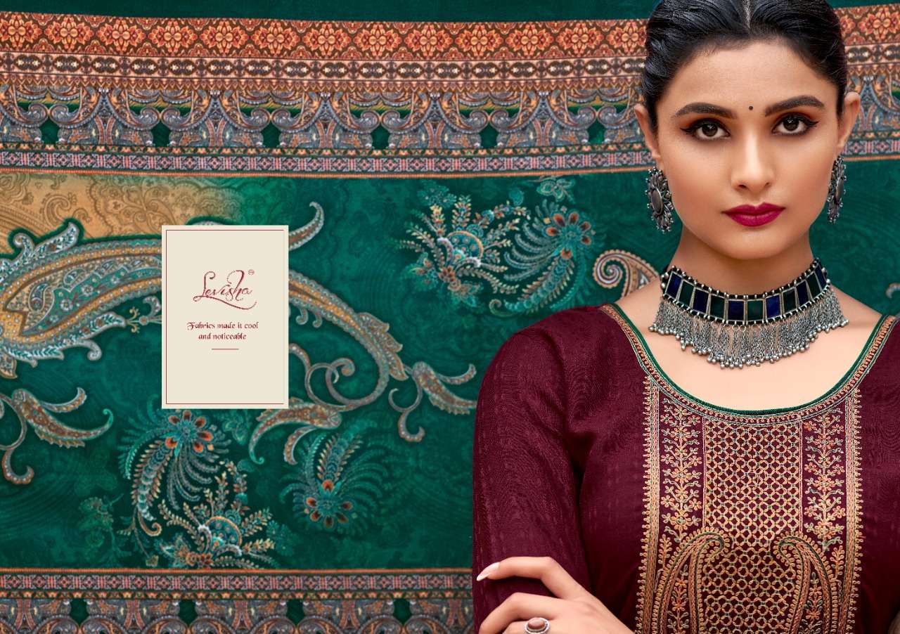 levisha charvi series 1025-1030 pure pashmina with self embroidery suit 