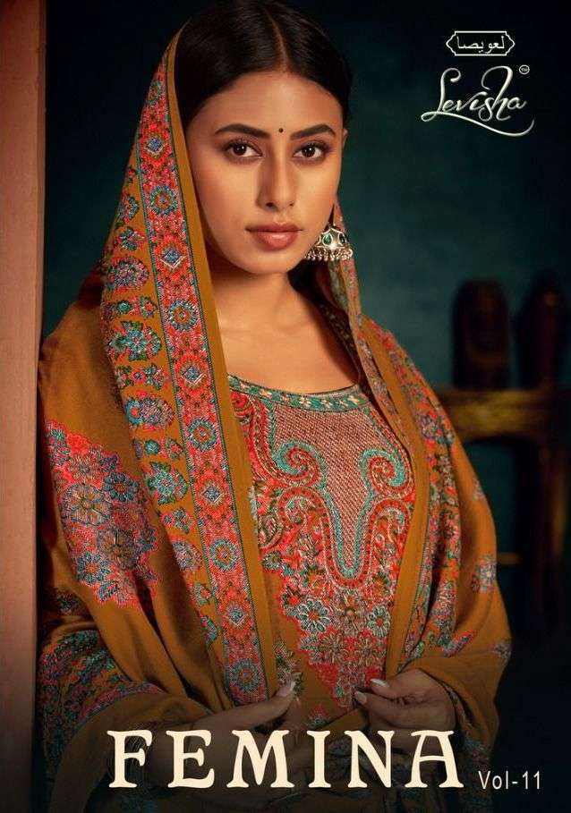 levisha femina vol 11 series 7413-7420 Pure Pashmina kani print suit