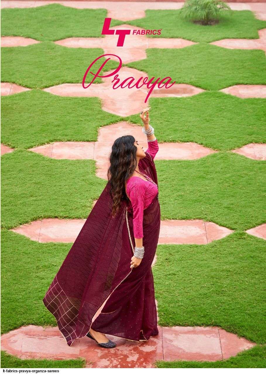 lt fashions pravya series 7601-7610 organza with weavivng zari saree