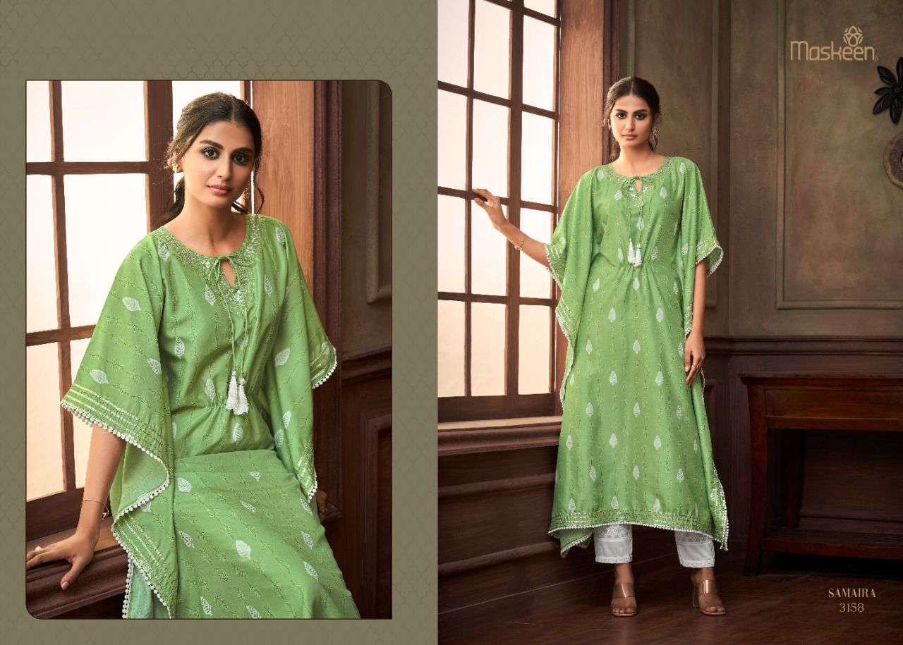 maskeenji samaira 3156-3160 pure silk with digital print kaftaan