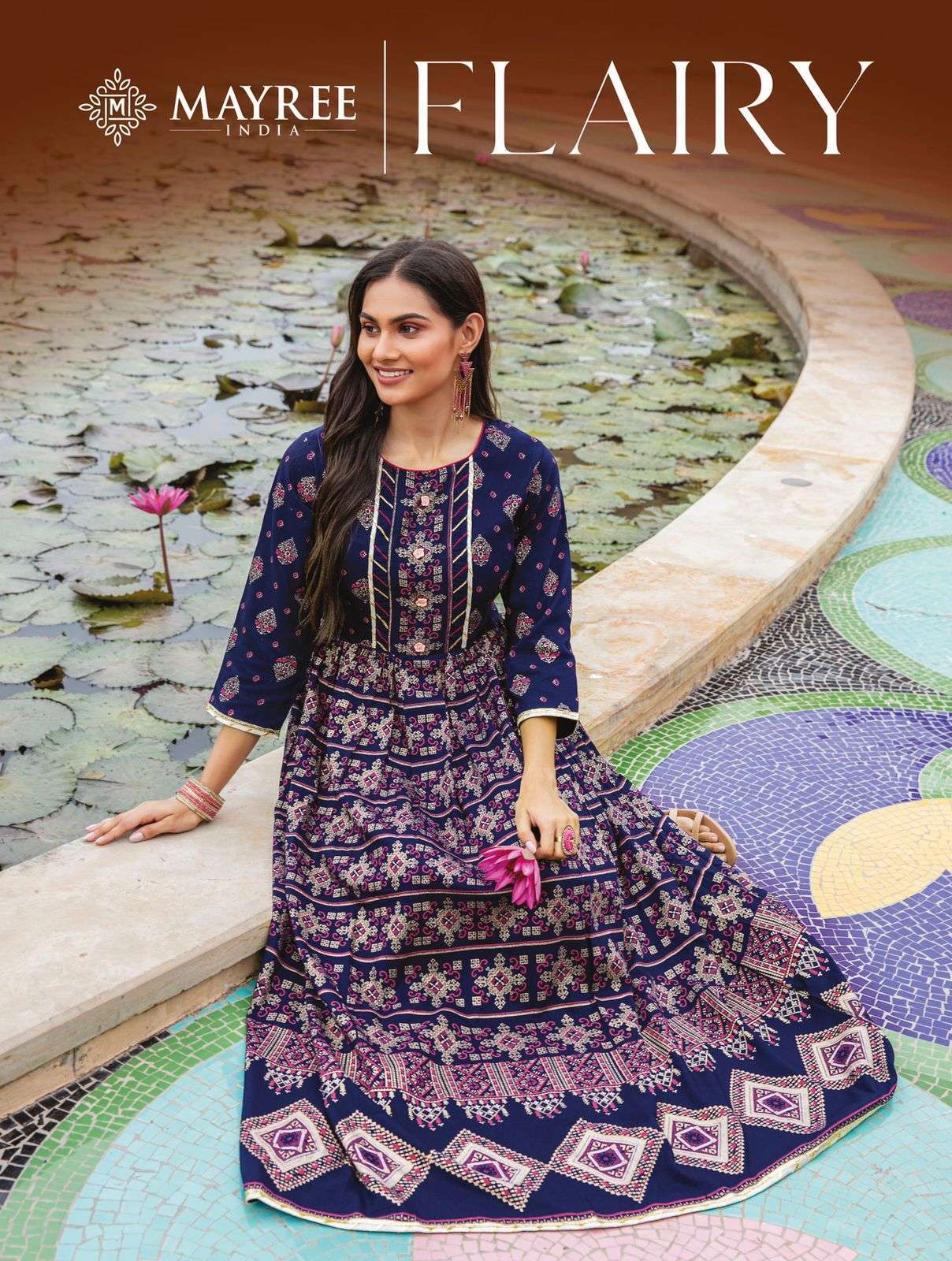 mayree india flairy series 01-06 Heavy Silk gold print long floor gown with manual work