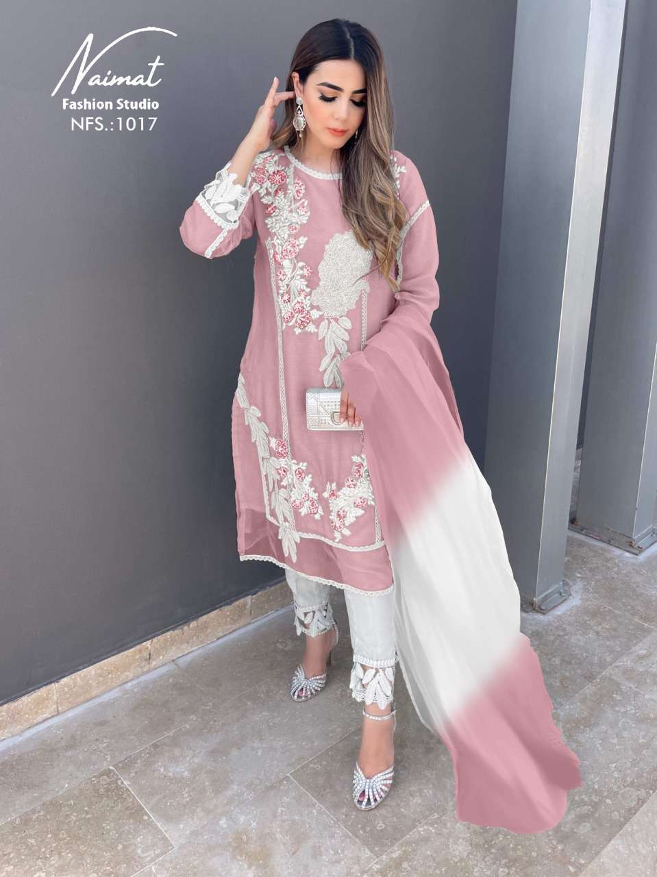 naimat fashion studio nfs 1017 pure georgette tunic with Cigarate pant with lace & Shaded Dupatta
