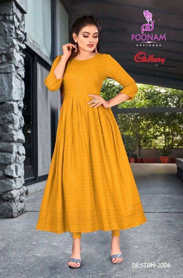 poonam cadbury series 1001-1008 pure rayon Lucknowi work kurti