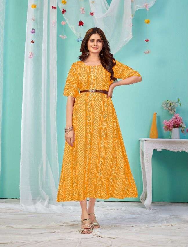 poonam sugar bowl series 1001-1004 pure rayon bandhani print gown