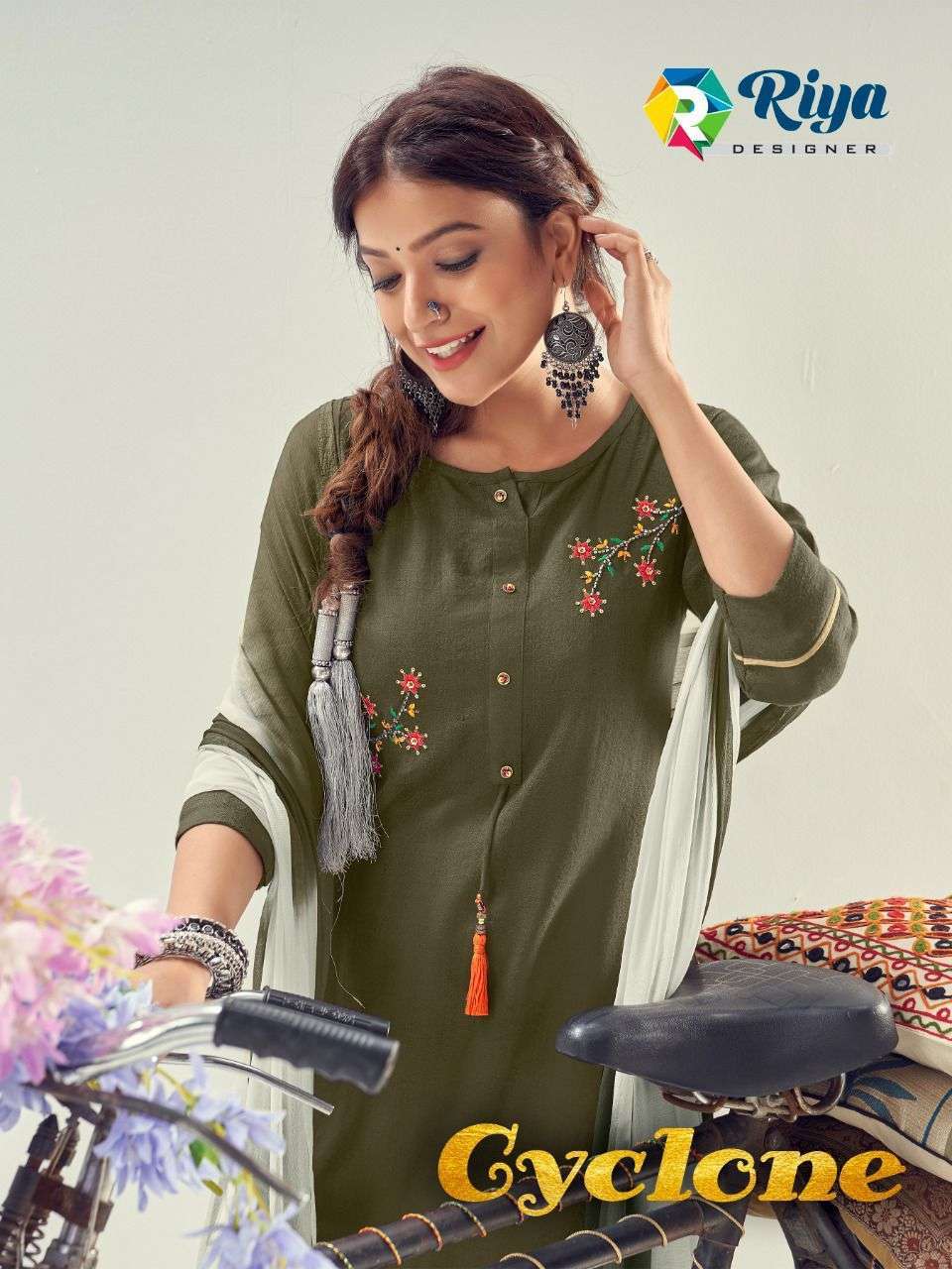 riya cyclone series 3001-3006 Heavy Tesla Slu kurti with dupatta