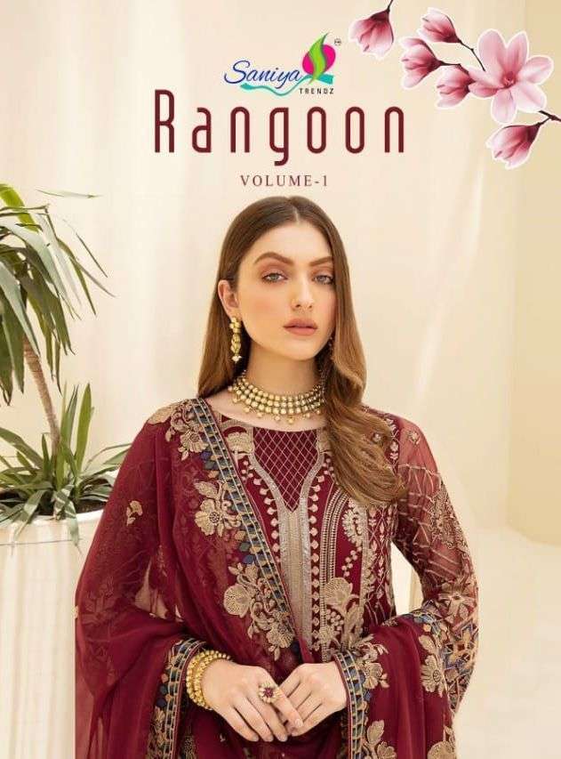 saniya rangoon vol 1 series 1031-1033 faux georgette suit 