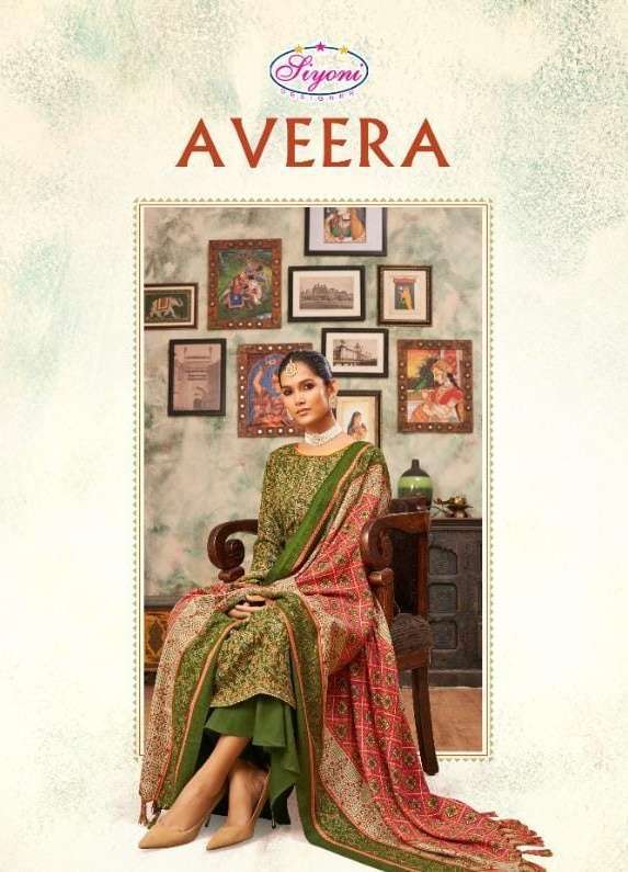 siyoni aveera series 20001-20008 pure pashmina foil print suit
