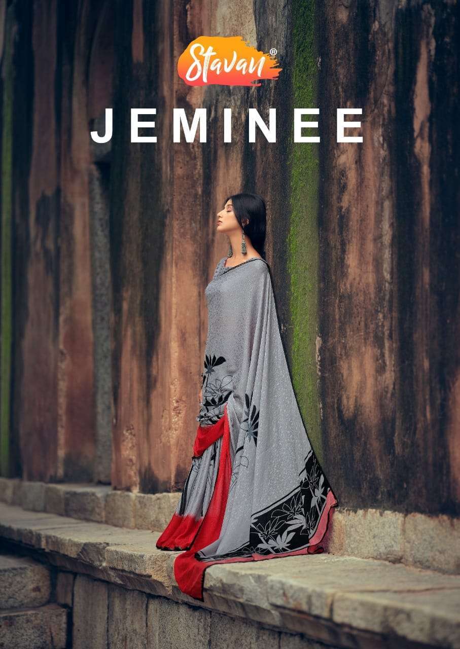 stavan jeminee series 01-08 silk jacquard with border saree