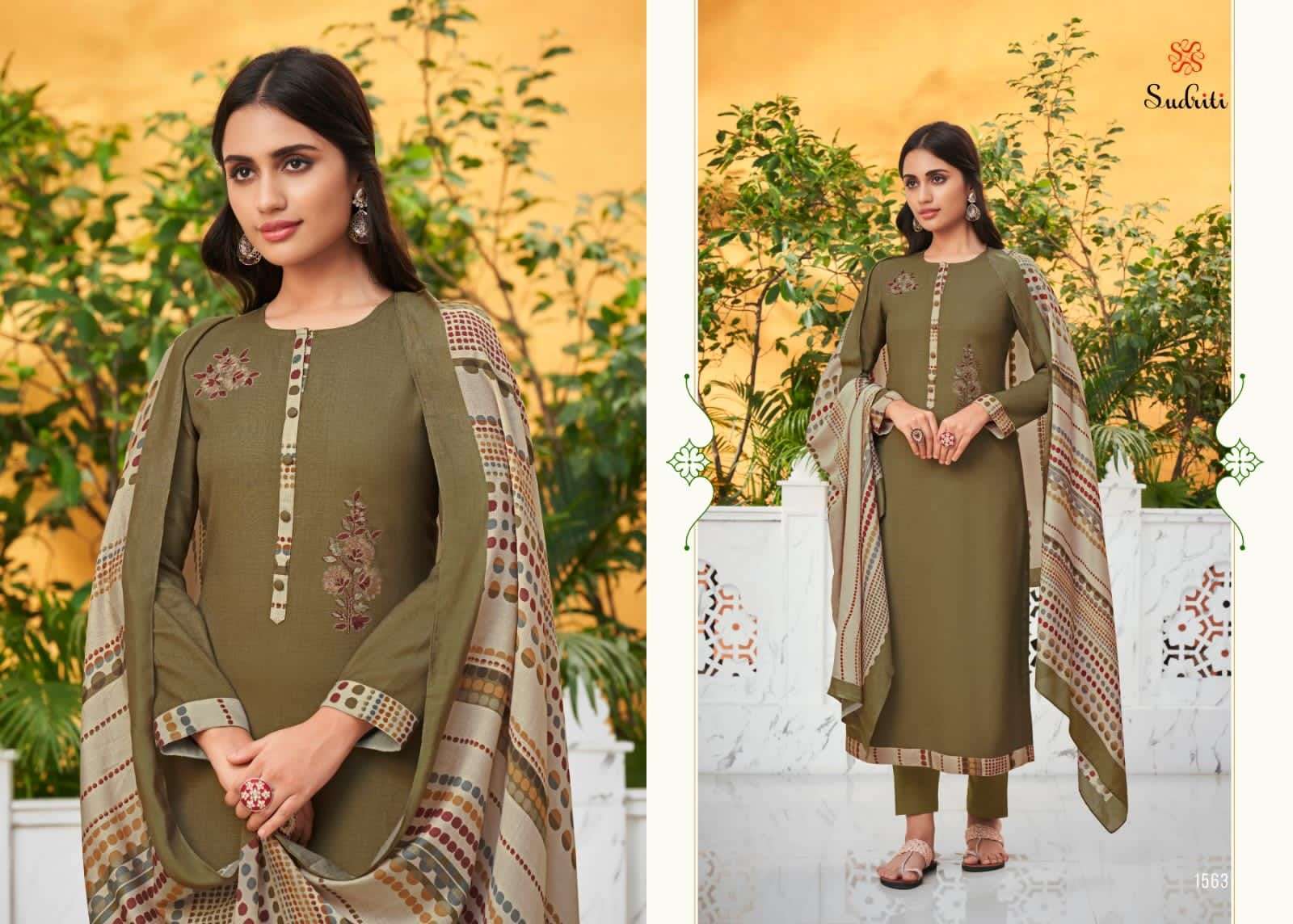 sudriti sukun pashmina with embroidery and neck digital print suits