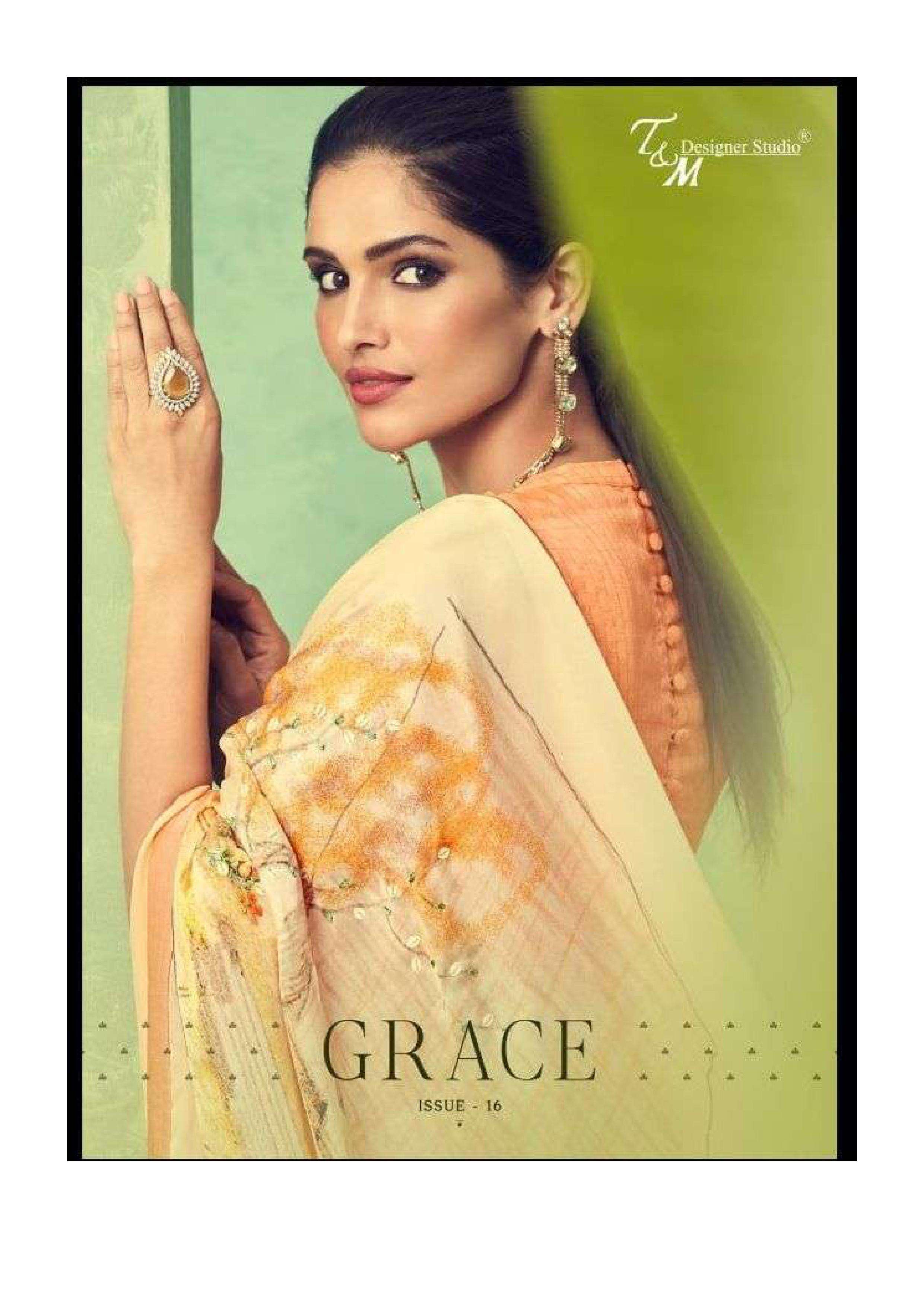 t and m designer grace vol 16 all fancy fabric saree collection