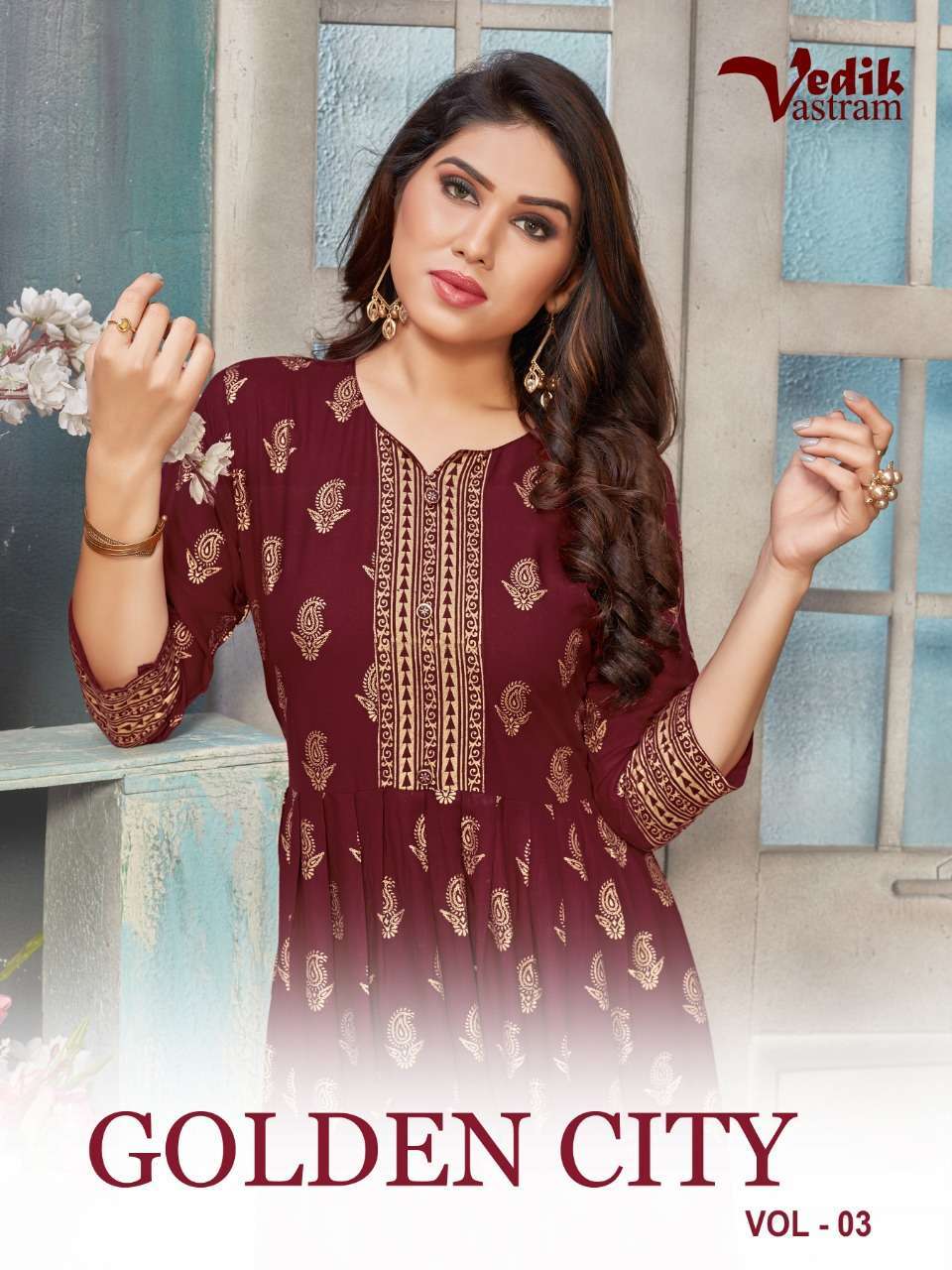 vedik vastram golden city vol 3 series 1013-1018 14 kg rayon kurti 
