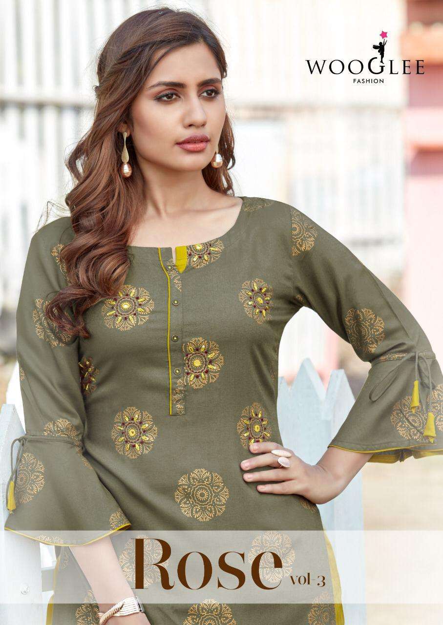 wooglee rose vol 3 series 8013-8018 hevay rayon print kurti