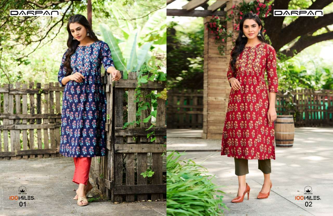 100 miles darpan series 01-06 pure cotton printed kurti 