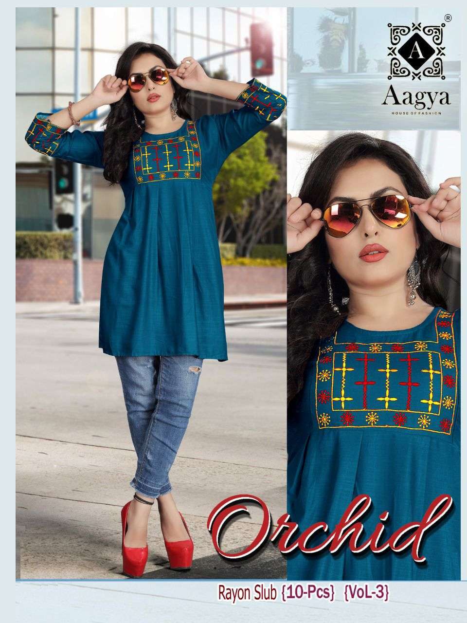 aagya orchid vol-3 series 01-10 Rayon Slub kurti