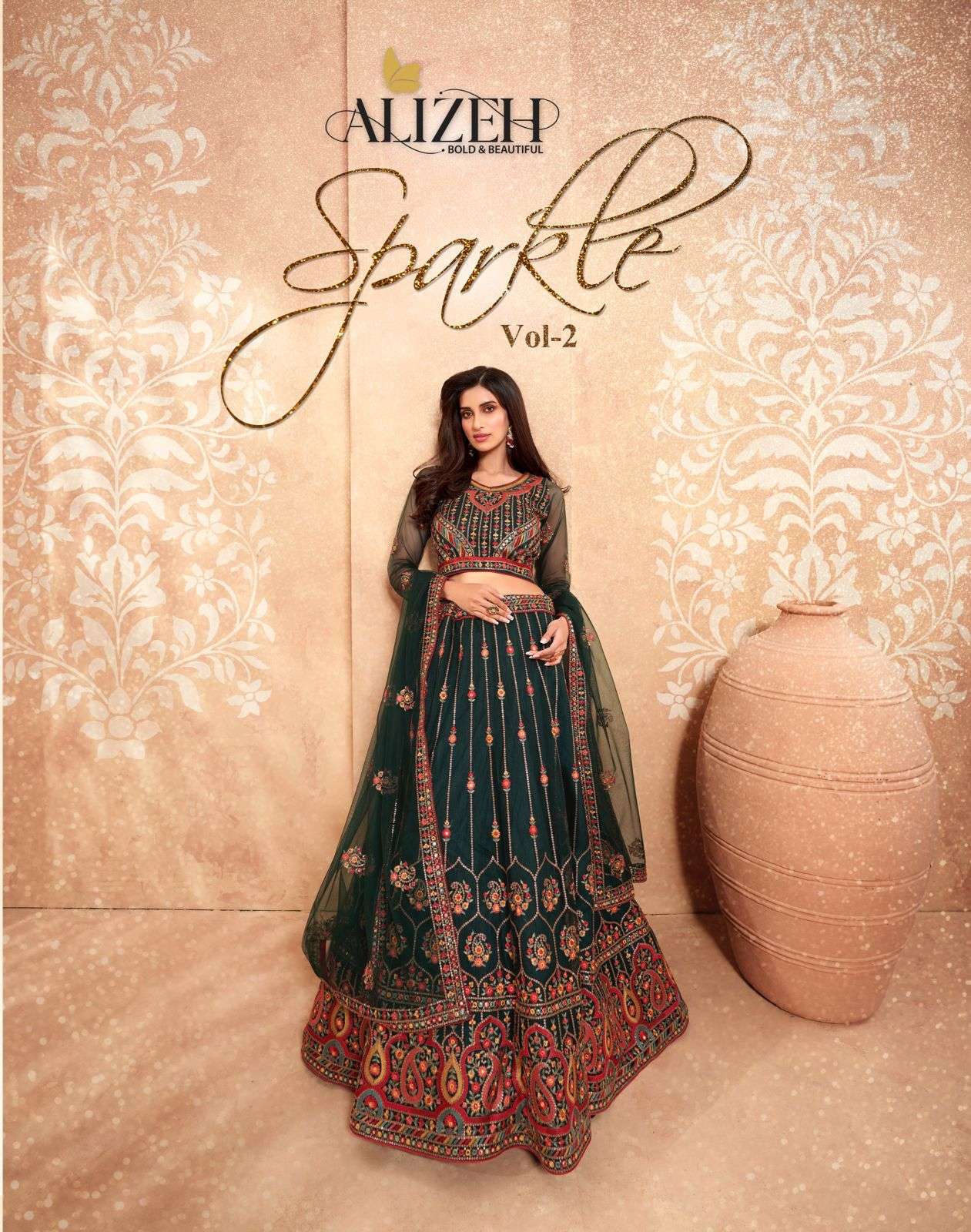 ALIZEH OFFICIAL SPARKLE VOL-2 DESIGNER NET LEHENGA 