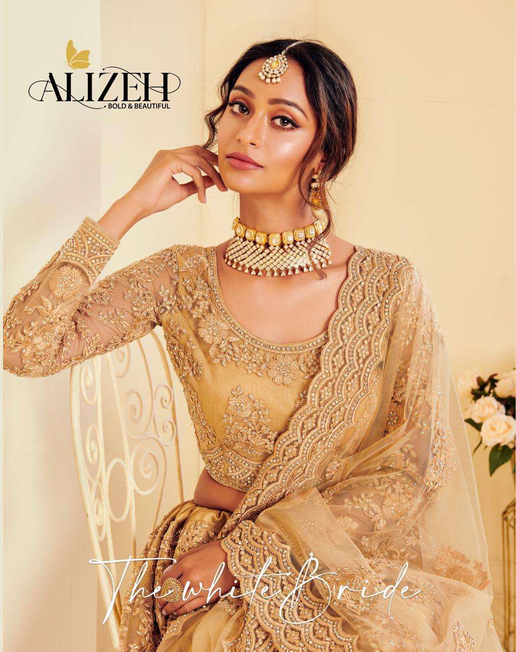 ALIZEH OFFICIAL THE WHITE BRIDE DESIGNER NET LEHENGA 