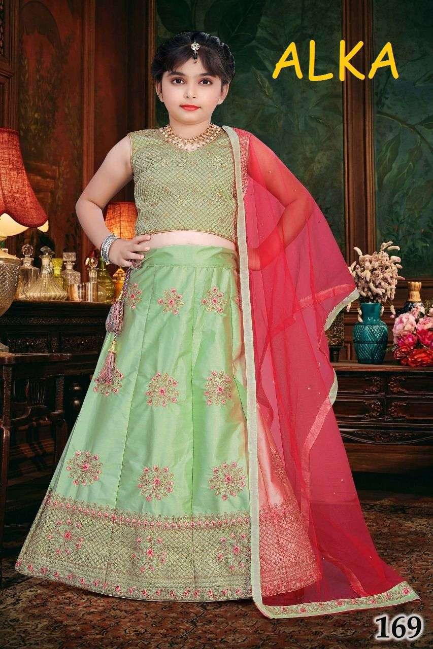 alka kidswear lehenga series 167-170  japan silk readymade kids lehenga