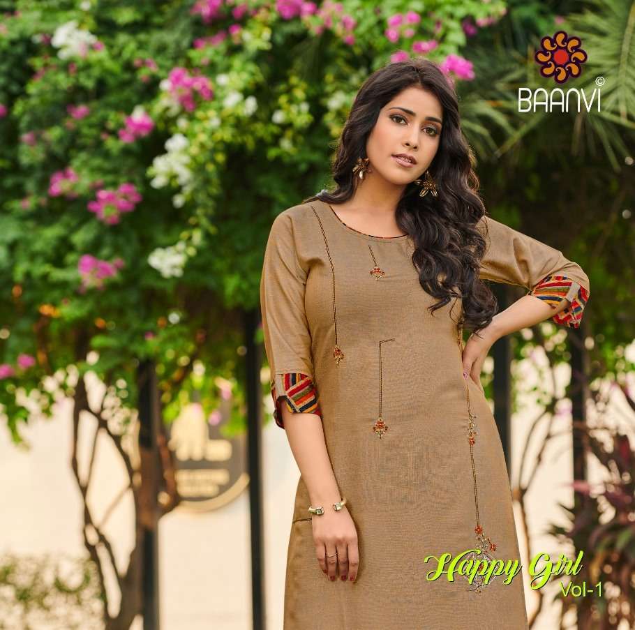 baanvi happy girl series 1001-1008 rayon two tone slub kurti 