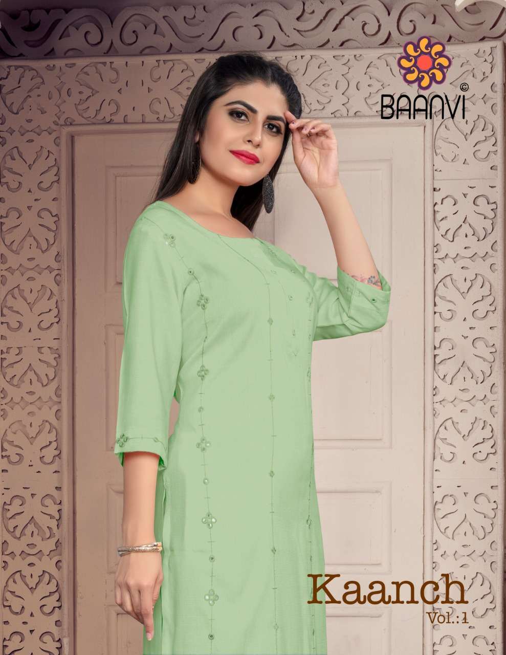 baanvi kaanch vol 1 series 101-104 namo slub mirror work kurti 