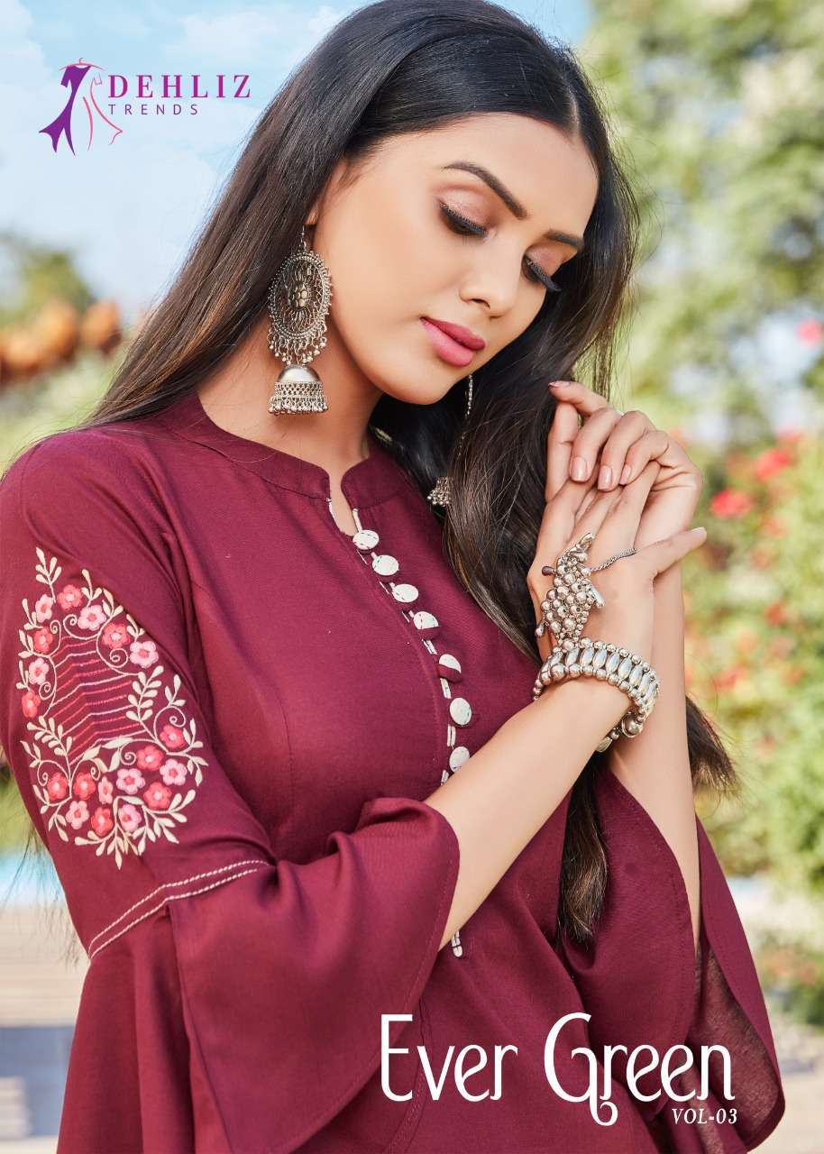 dehliz trends evergreen vol 3 series 1001-1006 heavy rayon kurti 