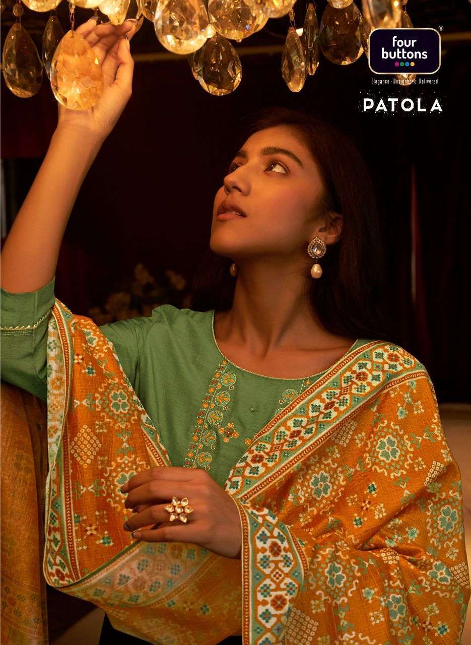 four buttons patola series 1701-1706 pure dola silk readymade suit 