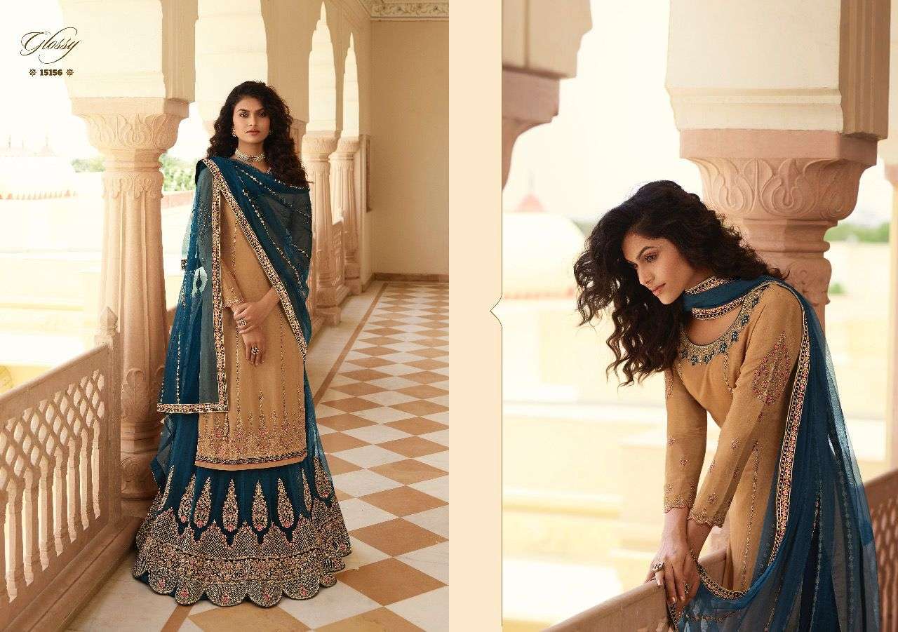GLOSSY RUBAAB DESIGNER PURE CHINON SUIT
