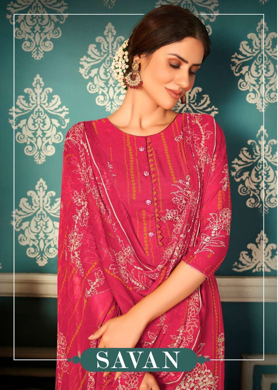 glossy savan series 909-912 Pure Viscose Muslin Digital Print with Handwork suit