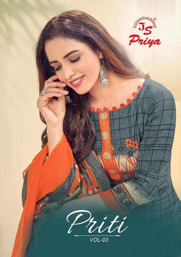 JS Priya Priti Vol-3 series 3001-3012 pure cotton suit 