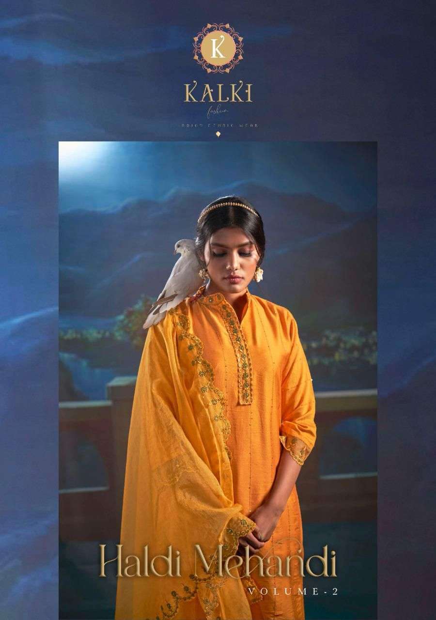 kalki trendz haldi mehandi vol 2 series 51001-51006 pure viscose silk suit 