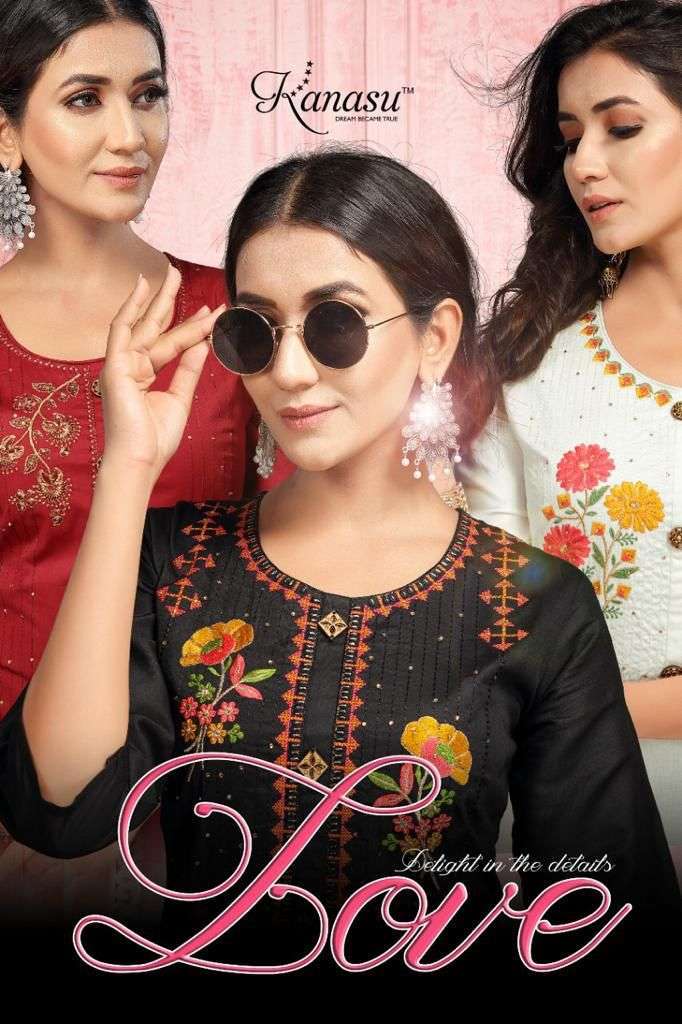 kanasu love series 101-108 jam satin kurti with computer work pattern