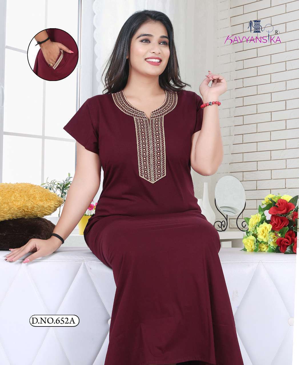 kavyansika vol 652 Embroidery Cotton Hosiery Women Long Nighty