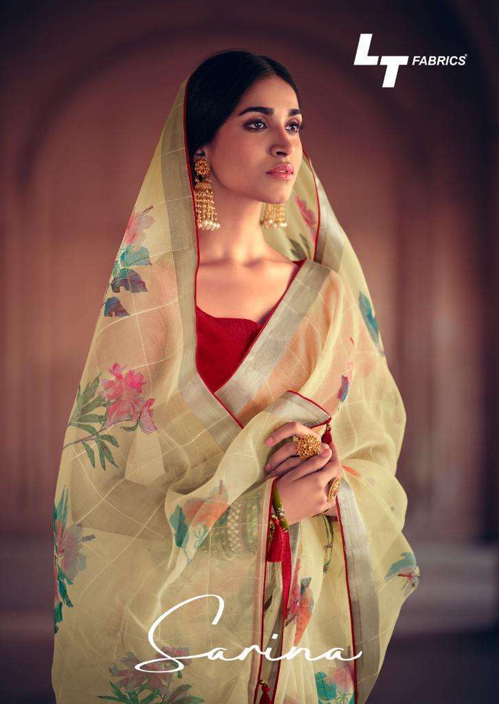 lt fashions sarina series 8201-8210 organza with zari border saree