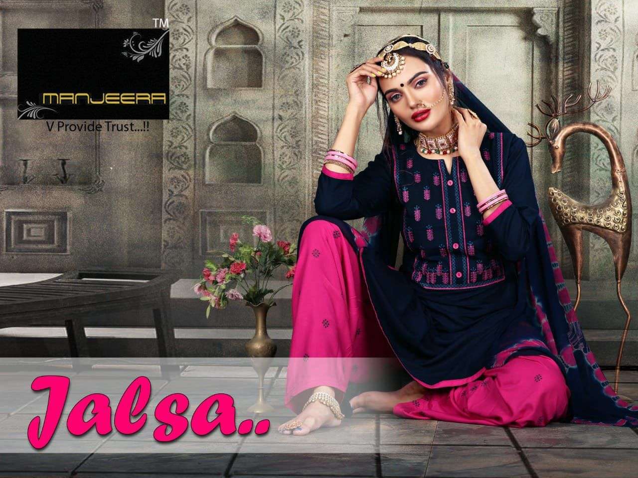 manjeera jalsa series 001-008 rayon work readymade suit 