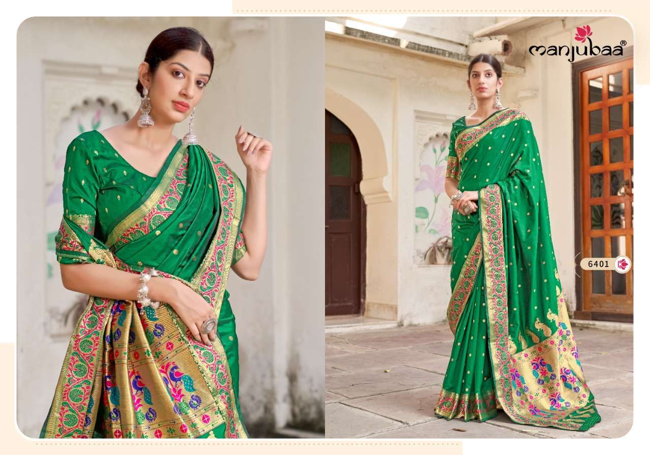 manjubaa monisha paithani series 6401-6406 silk saree