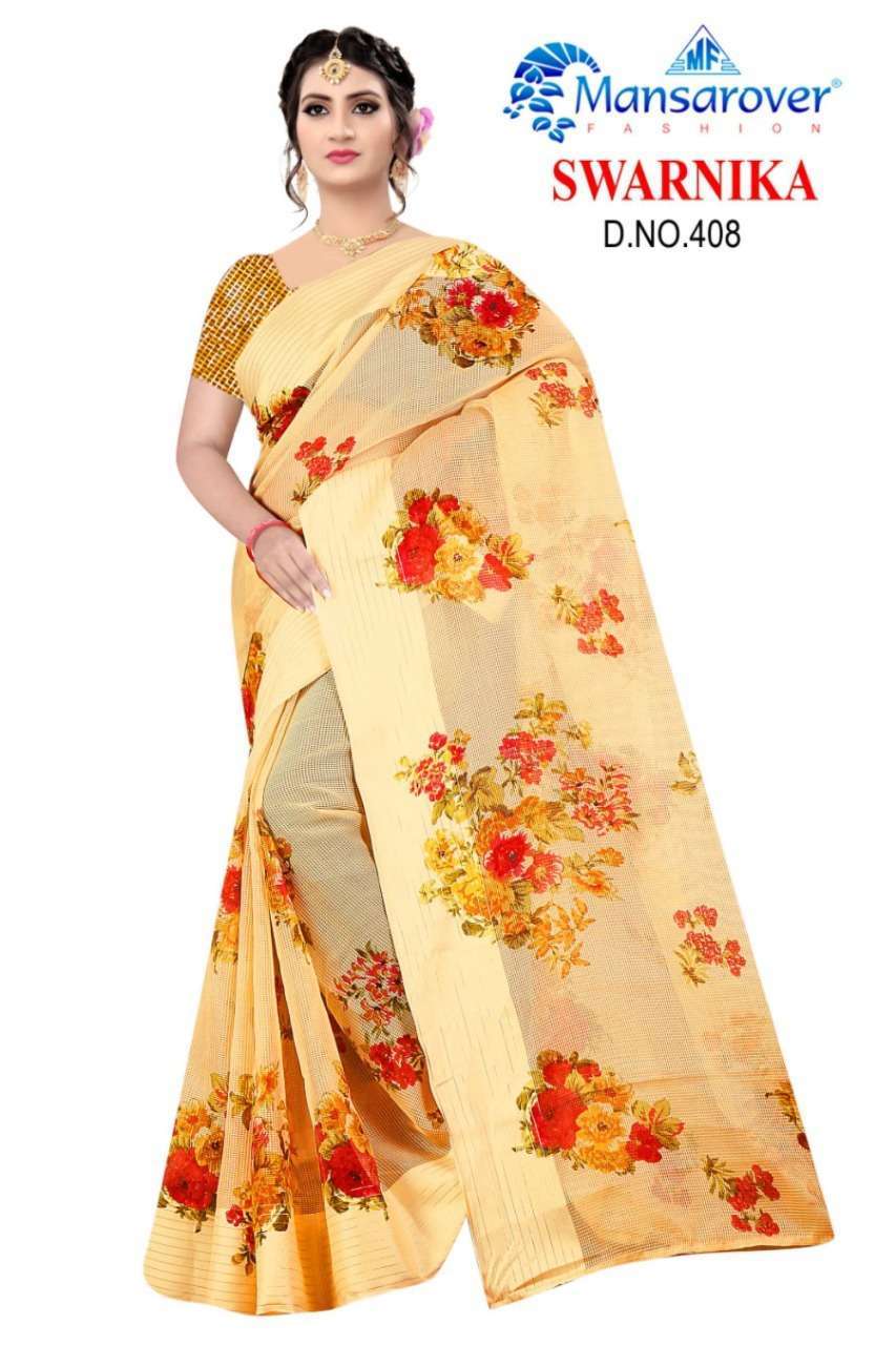 mansarover fashion swarnika vol 2 series 401-408 varni chex cotton saree