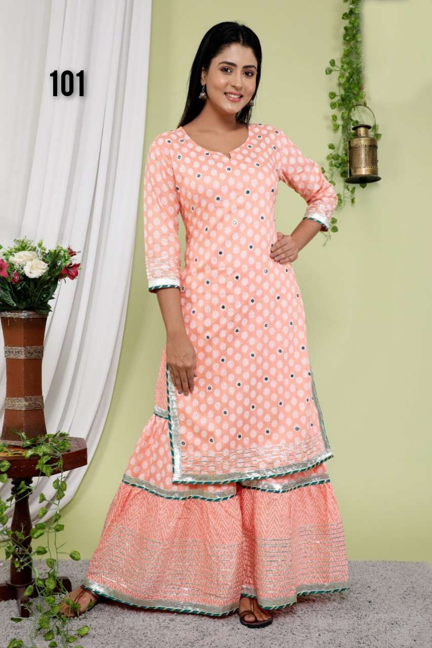NEW CONCEPT JAIPURI PRINT KURTI WITH JAIPURI GOTAPATI WITH SARARA 