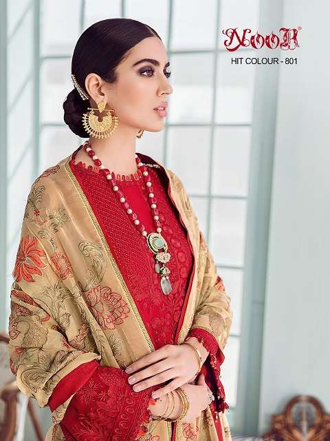 Noor Hit Colour-801 Faux Georgette With Self Embroidered Work suit
