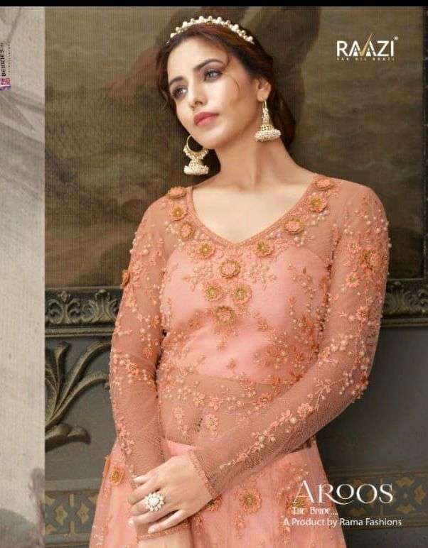 RAMA FASHION RAAZI AROOS DESIGNER SOFT NET SUIT ( SINGLES AVAILABLE)