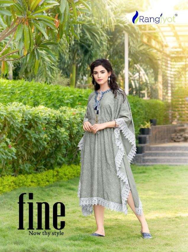 rangjyot fine series 201-207  Heavy Rayon With Hand Work kurti