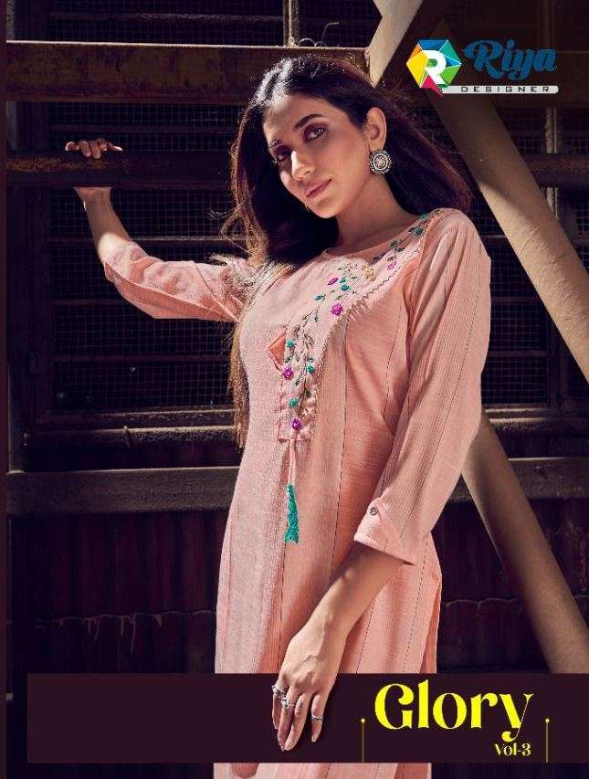 riya designer glory vol 3 series 5001-5004 pure slub linen stripes kurti 