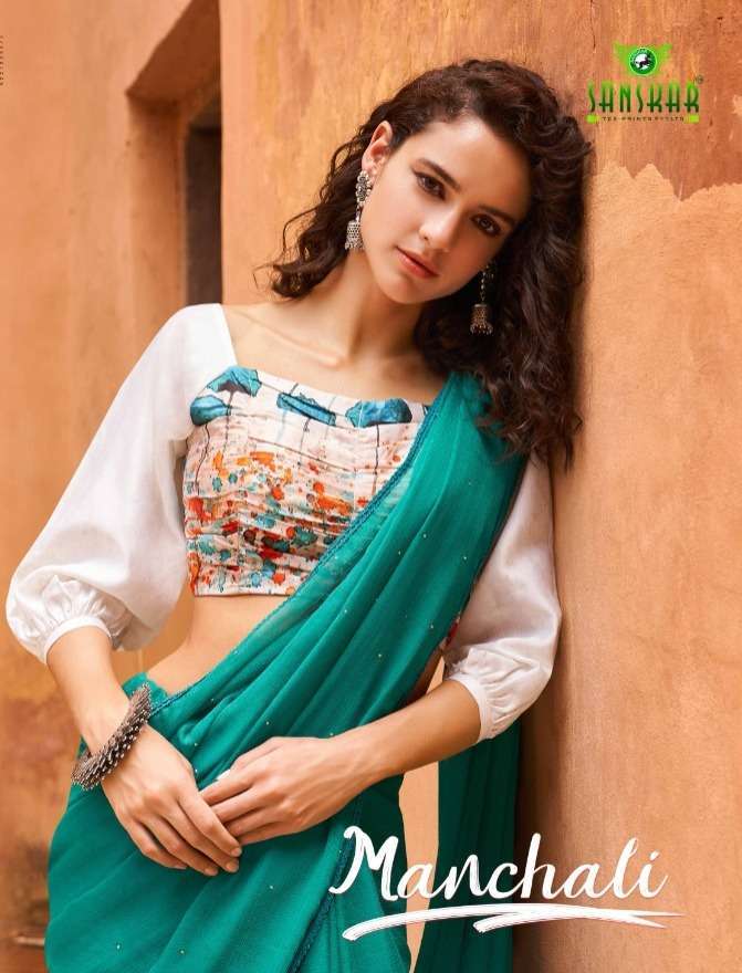 sanskar tex prints manchali series 1001-1008 40 gram bember chiffon saree