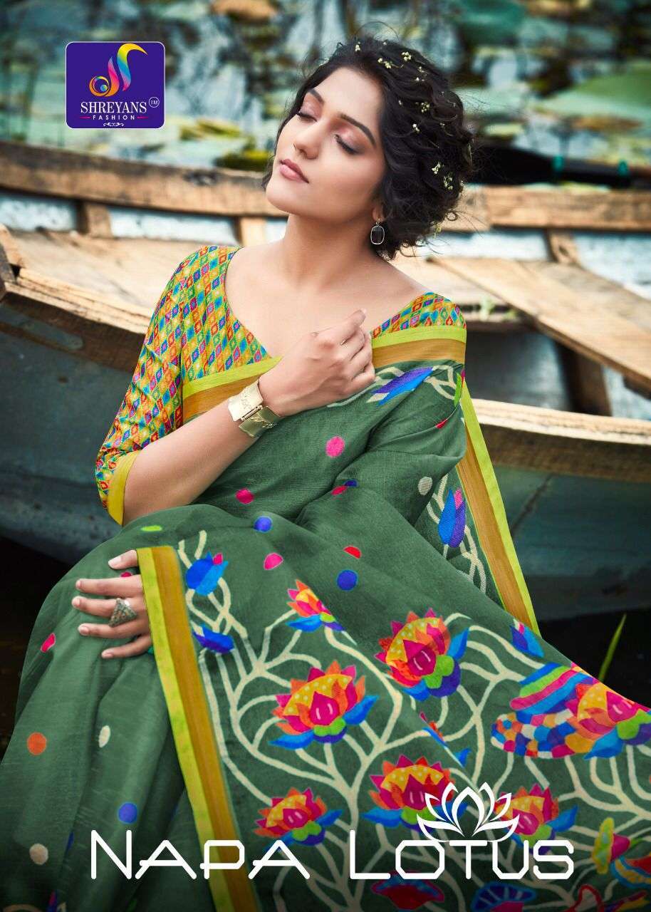 shreyans fashion napa lotus series 01-12 soft slub cotton saree