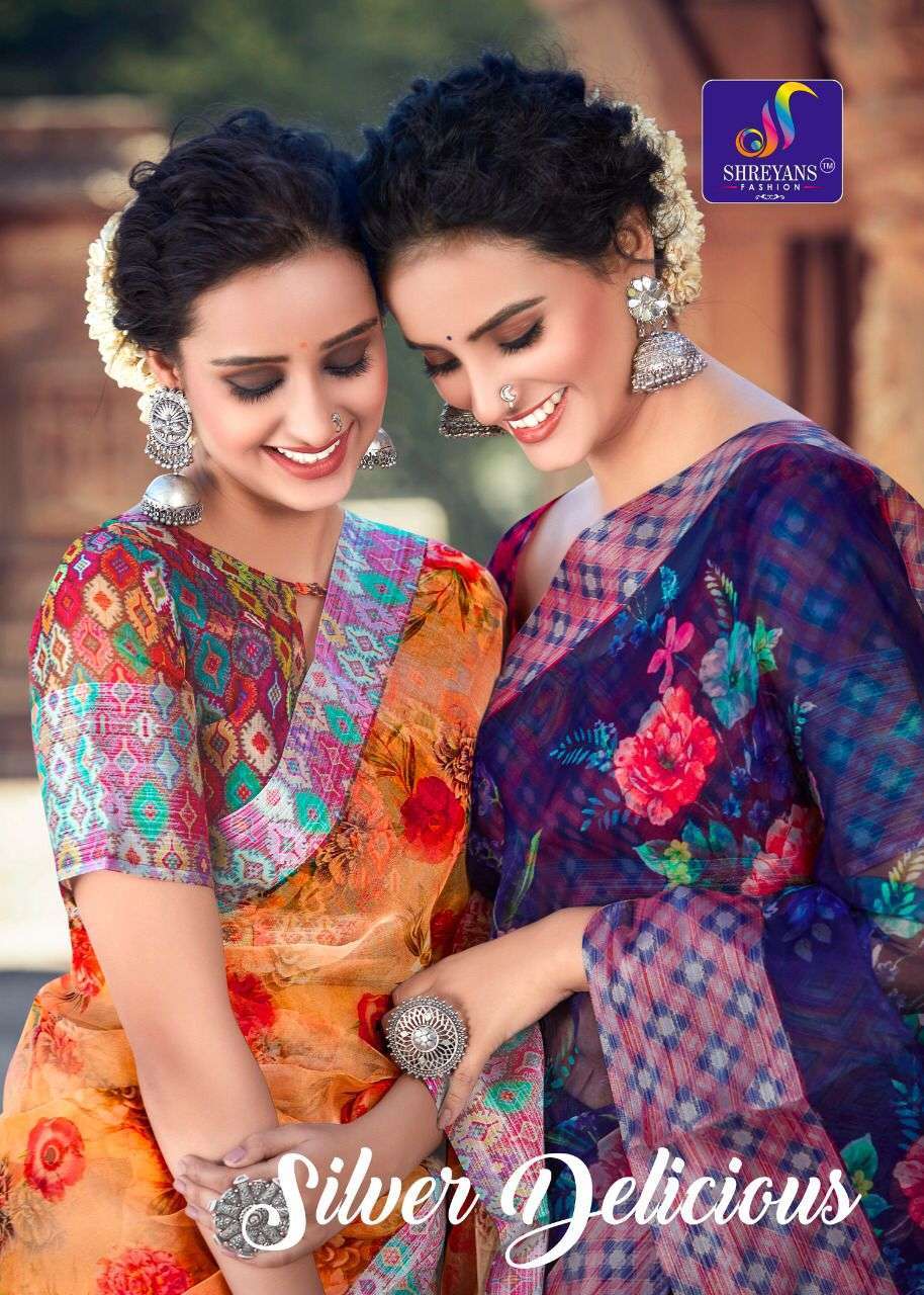 Shreyans fashion silver delicious series 01-12 organza saree